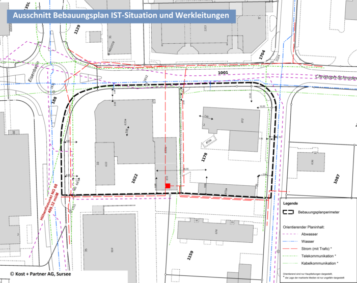 Planausschnitt von Kost + Partner AG, Sursee: Bebauungsplan IST-Situation und Werkleitungen Projekt Dreiklang, Sursee
