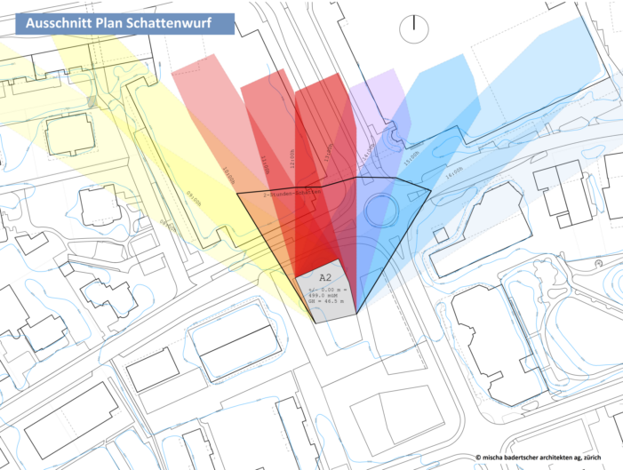 Planausschnitt mischa badertscher architekten ag: Schattenwurf Projekt Dreiklang, Sursee